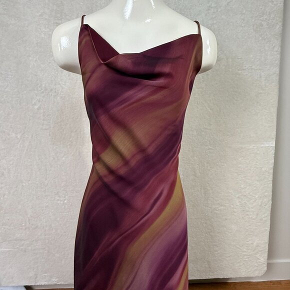 KIKI USA Women Size L Maxi Dress with Abstract Flowy Cowl Neck MSRP $186 - Picture 1 of 12